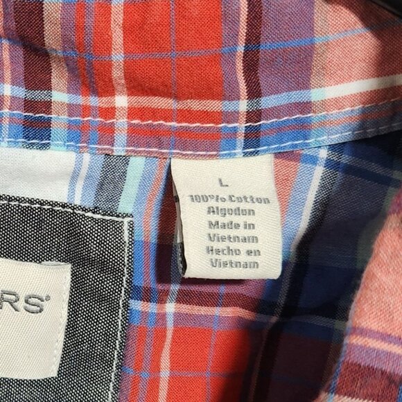 Dockers Button Front Shirt Mens Size Large Red Blue Plaid Short Sleeve Top - Picture 4 of 4